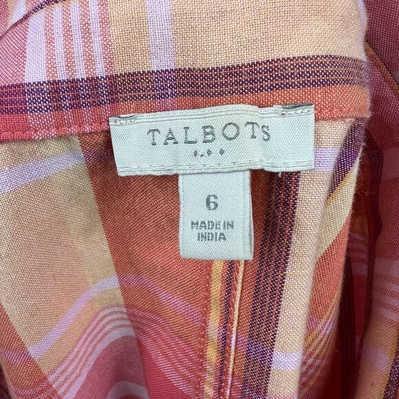 Talbots Sleeveless Plaid Shirt Dress Size 6 Pink Orange - Picture 7 of 12